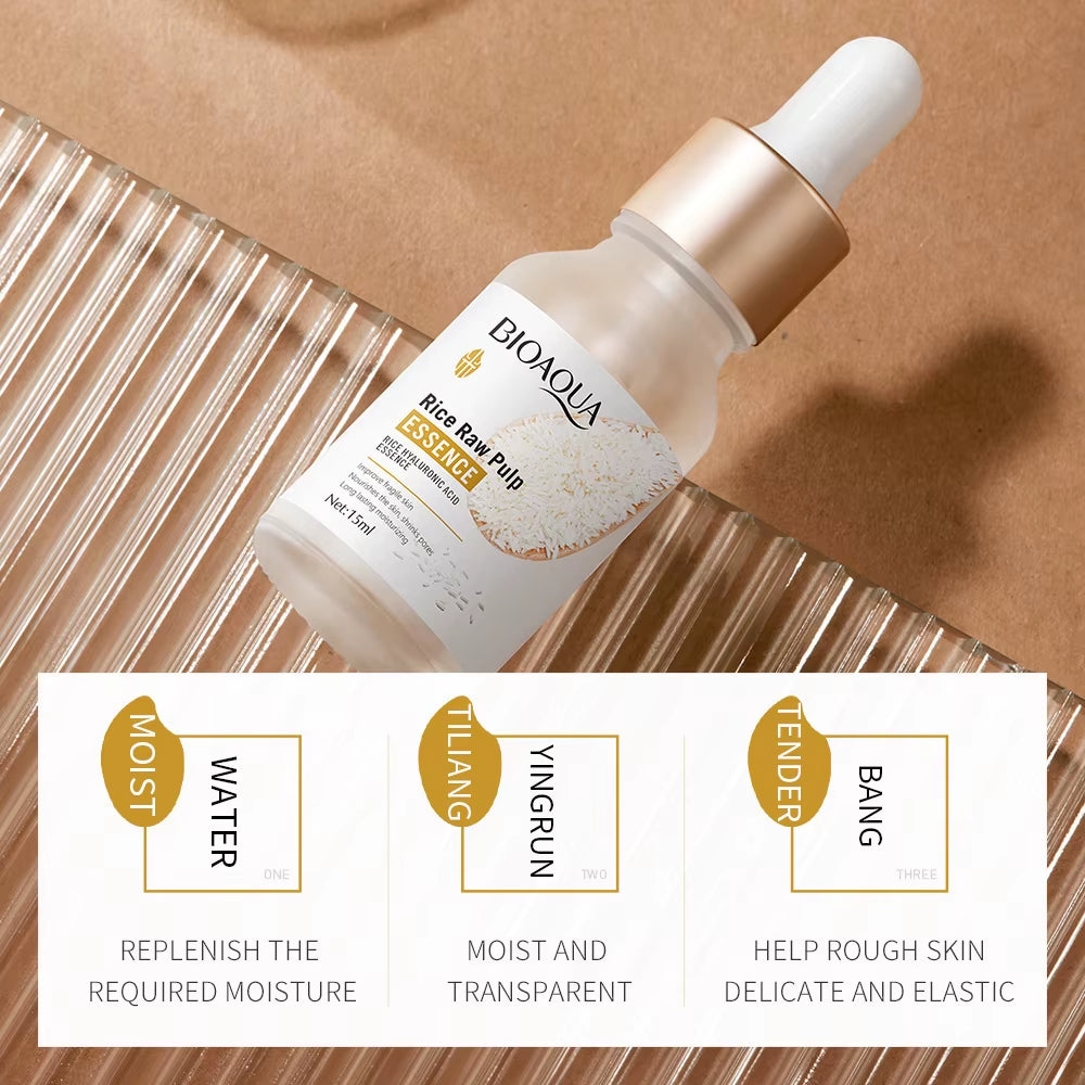 1/2/3Pcs BIOAQUA Rice Raw Pulp Face Serum Hyaluronic Acid Face Essence Nourishing Moisturizing Anti-Aging Serum Facial Skin Care